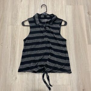 Black and metallic striped front knot top